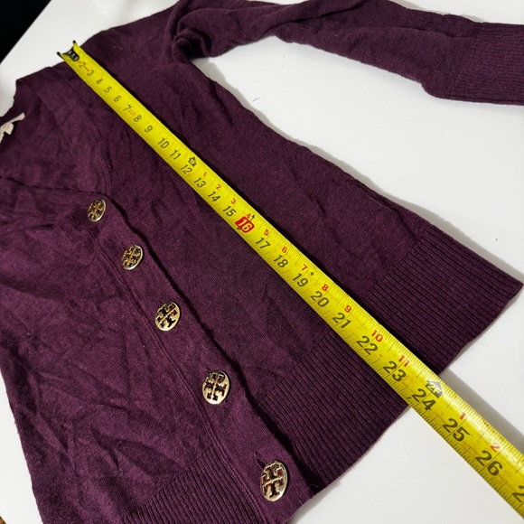 Tory Burch Simone Deep Purple wool blend Cardigan with Gold Buttons - Picture 6 of 6